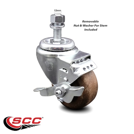 Service Caster 3 Inch High Temp Glass Filled Nylon 12mm Threaded Stem Caster with Brake SCC-TS20S314-GFNSHT-TLB-M1215